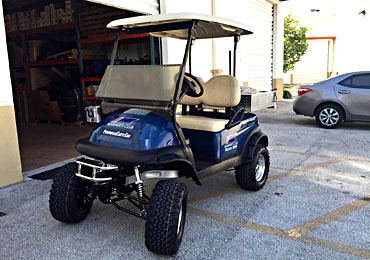 Mariner's Club Custom Blue Golf Cart with Suspension Lift for Key Largo Golf Carts